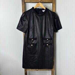 VOY Black Faux Leather Dress with Button Accents S